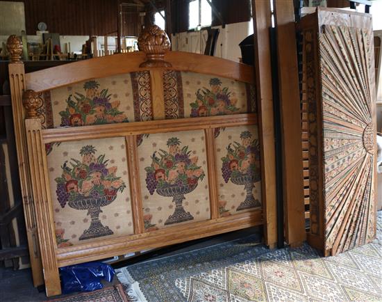 Carved golden oak double bed and canopy(-)
